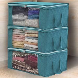 Clothes Bag Foldable Storage Bin Closet Organizer with Reinforced Handle Sturdy Fabric Clear Window for Sweaters, Coats, T-shirts, Blankets, 1pc, 9.77gal,