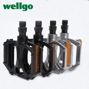 WELLGO M195 BIKE PEDAL ALUMINIUM Legering 2DU Lager Ultralight 340G/Pair MTB Bike Pedaler med reflektor Mountain Bicycle Parts