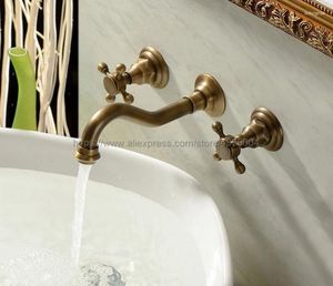 Bathroom Sink Faucets Antique Brass Basin Mix Tap Dual Handles Wall Mounted Kitchen Mixer Faucet Ntf050