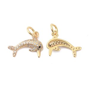 Pandahall 10pcs Dolphin Brass Micro Pave Cubic Circonia Подвеска подвеска с прыжками для кольца для ювелирных украшений для колье.