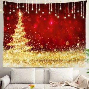 TapestryDecorated Tree Wall Tapestries With Christmas Lights and Gifts Wall Hanging Large Tapestry Polyester för sovsal vardagsrummet R0411