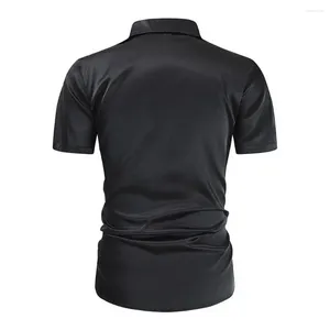 Camisas casuais masculinas Men camisa respirável de cetim V de gola com colarinho virado de colarinho formal para o cargo