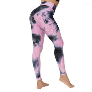 Active Pants Tie Dyed Bubble Yoga High Waist And Hip Lift Jacquard Sports Elastic Fitness For Women