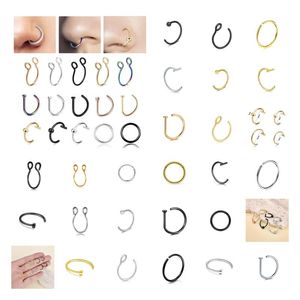 Nose Rings & Studs Fashion Stainless Steel Horseshoe Fake Ring C Clip Lip Piercing Stud Hoop For Women Men Barbell Drop Delivery Je J Othbh