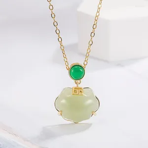 Chains GIOIO Hetian Jade Lock Of Good Wishes Necklace Girls Retro Affordable Luxury Niche Lvzhu Pendant Birthday Gift To Give Mom 2024