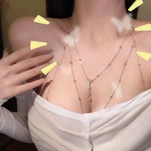 Fashion Diamond Garden Bead Chain Body Decoration Sparkling Pendant Tassel Necklace Chest Womens