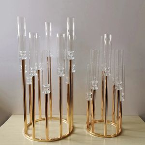 5pcs Metal Holders acrylic Candlesticks Flower Vases Wedding Table Centerpiece Pillar Stand Road Lead Party Decoration