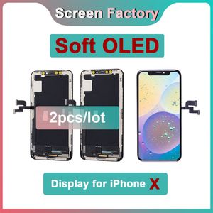 2 Pcs Soft OLED Display for iPhone X Digitizer Assembly Touch Screen Replacement