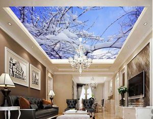 Tapeten Wallpaper 3D Gepuppte Tapete Home Dekoration Sky Spring Schneewaldlandschaft Decken Wandbilder Decke