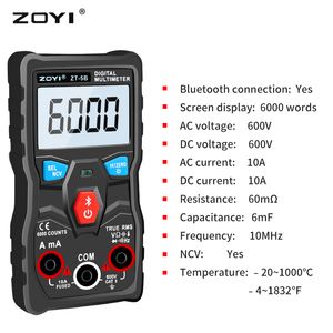 Zoyi ZT5B Профессиональный цифровой мультиметровый мультиметровый AC/DC Ammeter Volt OHM Tester Meter Мультиметро