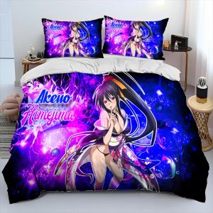 Sexig tjej High School DXD Anime Comforter Bedding Set, täcke omslagsbäddsuppsättning Tundtäckningskudde, King Queen Size Bedding Set Kid