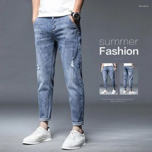 Jeans masculinos Marca de alta qualidade Verão alongamento de algodão Tornozelo Design de roupas de rua fino de calça jeans Korea Casual Troushers