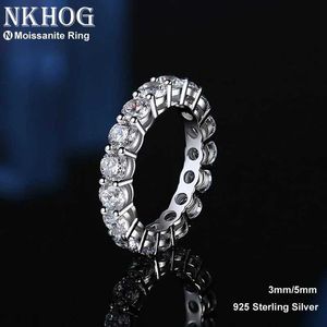 حلقات الفرقة NKHOG حقيقية 5 مم نسائية Mosonite Ring S925 Sterling Silver Plated Pt950 Finger Finger Party Wedternal Wedding Greatite Jewelry J240410