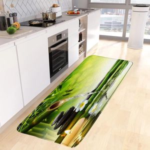 Badmattor Zen Kitchen Green Bamboo Flowing Water Black Stone Spa Nature Scenery Bedroom Long Carpet Home Decor Non-Slip Rug Mat