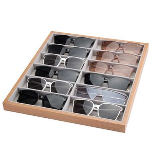 12 Grids Wooden Glasses Storage Rack Velvet Liner Sunglasses Display Tray Eyewear Eyeglasses Organizer Box 240327