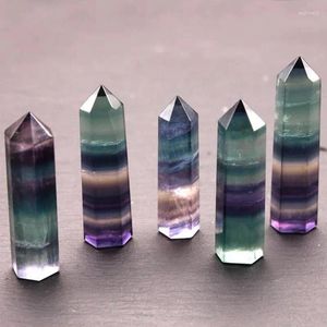 Dekorativa figurer Kreativa naturliga randiga fluorite Gemstone Crystal Rainbow Stone Bar Gem Ornaments Home Decor Craft Collectibles Gift
