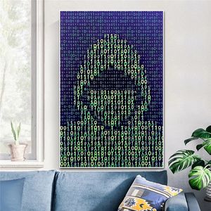 Компьютерный хакер на бинарном кодовом фоновом искусстве холста плакаты рисовать и настенные печатные издания современные домашние декор картинки безрассудны