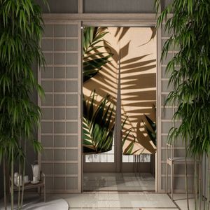 Japanese Split Door Curtain Tropical Plant Green Leaves Noren Simple Home Restaurant Doorway Hanging Decorative Half-curtains