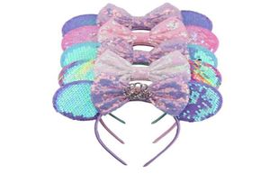 Hårtillbehör Sequin Headband med Bow Glitter Mouse Ears Hoop For Kids Easter Halloween Headwear Cosplay Theme Party Costume9851454