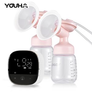 Breastpumps Youha Double Electric Breast Pump for Breastfeeding Hands Free Breast Pump with 210ml Milk Bottles and 10pcs Milk Storage Bag