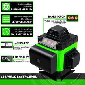 16 Satır 4D Lazer Seviyesi Yeşil Hat Kendi Kendine Hızlı 360 Yatay ve Dikey Süper Güçlü Lazer Seviyesi Yeşil Kiriş Lazer Seviyesi