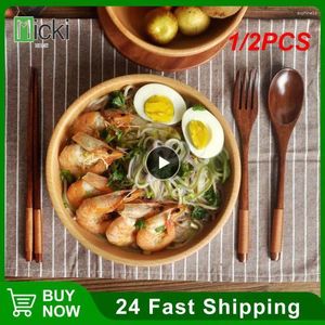 Dinnerware Sets 1/2PCS Korean Wooden Tableware Fork Spoon Chopsticks 3-piece Set Solid Wood Long Handle Portable