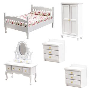 Camas Móveis de quarto conjunto de móveis de madeira guarda -roupa para quarto de guarda -roupa em miniatura Dolls Dollouse Bedroom Ceda