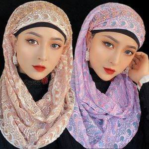 Luxury Full Lace Turban Malaysia Headwear Muslim Islamic Headscarf Wrap Shawls Party Bonnet Hats Arab Instant Amira Cap 1PCS