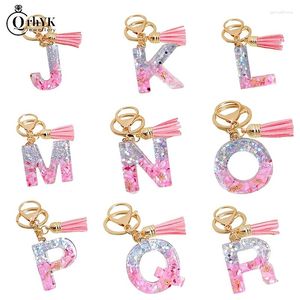 Keychains Pink Tassel Keychain 26 English Letter A TO Z Crystal Pendant Accessories Europe American Jewel Fashion Bag Gift