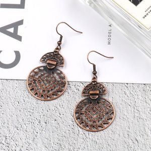 Bohemian Retro Ethnic Earrings For Women Ancient Copper Round Pendant Carving Flowers Drop Earrings Gypsy 2023 Jewelry Gift