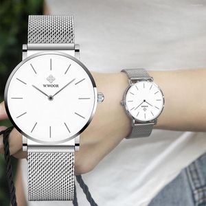 Armbanduhr Wwoor Women beobachten Slim Silver Ladies Dress Uhr