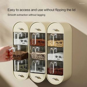 Storage Bottles Wall Mount Spice Rack Seasoning Box Hanging Condiment Organizer Containers With Spoon