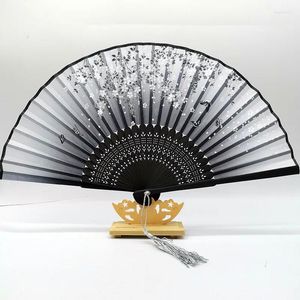Dekorativa figurer Kinesiska japanska silkes fällbara fläktar Vintage stil vikbar bambu inramade fans ornament fest hand gåva