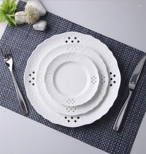 Plates 3pcs Set 6 8 10inch Plain White Embossed Porcelain Dinner Plate Sets Ceramic Wedding Dessert Serving Dish Elegant Party