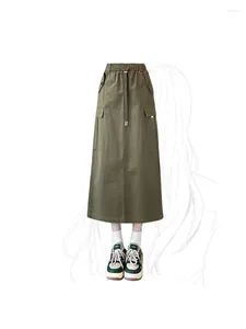 Skirts Women's Army Green Cargo Vintage Harajuku Streetwear Korean 90s Fashion Y2k 2000s High Waist A-line Skirt Summer Clothes