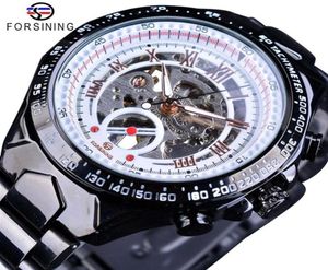 Forsining Top Brand Luxury Men Automatic Watch Business Black Stainless Steel Skeleton Open Work Design Racing Sport Wristwatch SL9765132