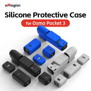 ACESSÓRIOS AMAGISN CASA DE PROTEÇÃO DE SILICONE DE CELHA MOLA BLACK/AZUL/cinza Acessório de câmera esportiva para DJI Osmo Pocket 3