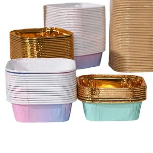 Kubki jednorazowe słomki 100pcs folia aluminiowa pieczenie 300 ml creme brulee deser kwadratowy Kształt Kapabika z pokrywkami narzędzia do ciasta mufinki