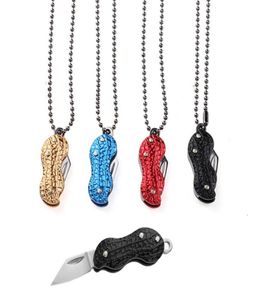 Edelstahl Klappermesser Pendell Halsketten kreative Erdnussform Schlüsselmesser Halskette Mini Tragbare Outdoor -Werkzeuge5773477