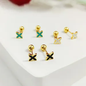 Stud Earrings ALTERA Fashion Colorful Oil Dripping Cross Stainless Steel Earring For Women Small Ball Screw Piercing Jewelry