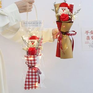 Kwiaty dekoracyjne świąteczne Symulowane mydło z uroczą Święty Mikołaj Claus Dekoracja domu sucha róża kwiat bukiety urodzinowe torba