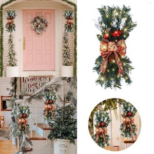 Decorative Flowers The Cordless Prelit Stairway Trim Christmas Wreaths For Front Door Holiday Wall Window Hanging Ornaments Winter Outdoor