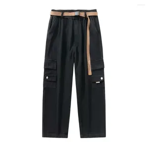 Men's Pants Sweatpants Vintage Loose Cargo With Elastic Waist Multi Pockets Strap Decor Soft Breathable Streetwear For Daily