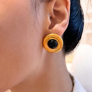 Stud Earrings Retro Stainless Steel Chunky C Shape Hoop Glossy Gold Plated PVD Circle Round Gypsy Style Huggie Hoops Jewelry Gift