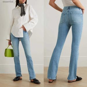 Women's Jeans Womens Slit denim long Trousers light blue high waisted cotton ultra-thin jeans suitable for Fe Spring 2024 C240411