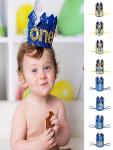 Glitter Crown Headband Baby Boy First Birthday Decor Party Hat 1 2 3 -årig Party Baby Shower pannband barngåvor3986786