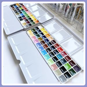 Cute 24Pcs Half Pans Watercolor Oil Paints Tins Box Empty Palette Painting Storage Paint Tray Box For Art Painting Supplie