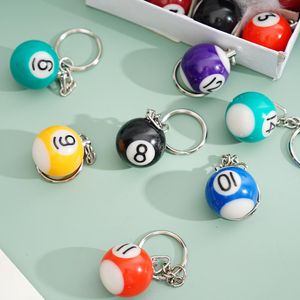 16st/set Mini Billiards Shaped Keyring Blandade färgglada nyckelringar små dekorationer pool hängande bollbiljard w5x1