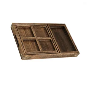 Tea Trays Sets Tray Wood Compartment Refreshment Vintage