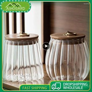 Storage Bottles Glass Airtight Canister Large Capacity Wood Lid Food Grade Transparent Kitchen Organizer Container